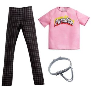 ACCESSOIRE POUPÉE Barbie Fashion Pack - GRC74 - Ken Paradise Fashion Pack - T-shirt  rose Pantalon à carreaux Ceinture argentée