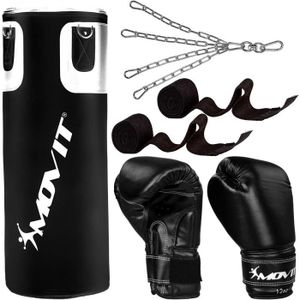 SAC DE FRAPPE Kit de boxe Movit® avec sac de boxe 25 kg, 2 gants de boxe 12 oz, 2 bandes de maintien, convient pour les adultes, couleur noir