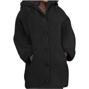 MANTEAU - CABAN MANTEAU - PARDESSUS  Pull Femme Avec Poche Bouton Couleur Uni Baggy Regular Randonnée Vêtements Outdoor Coat  Noir