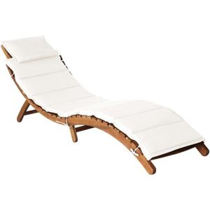 CHAISE LONGUE Chaise longue bois en acacia avec coussin - Crème 