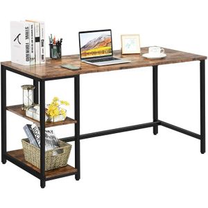 BUREAU  Wevalley Bureau d'ordinateur, Table de Bureau avec étagère à 2 niveaux à gauche ou à droit, 120 x 53 x 73cm - Marron Rustique &