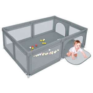 PARC BÉBÉ Gris Parc Bébé en tissu oxford avec 50 boules océanniques, Willonin® Barrière de protection pour Jeux d'enfant, L 205 x P 147 cm