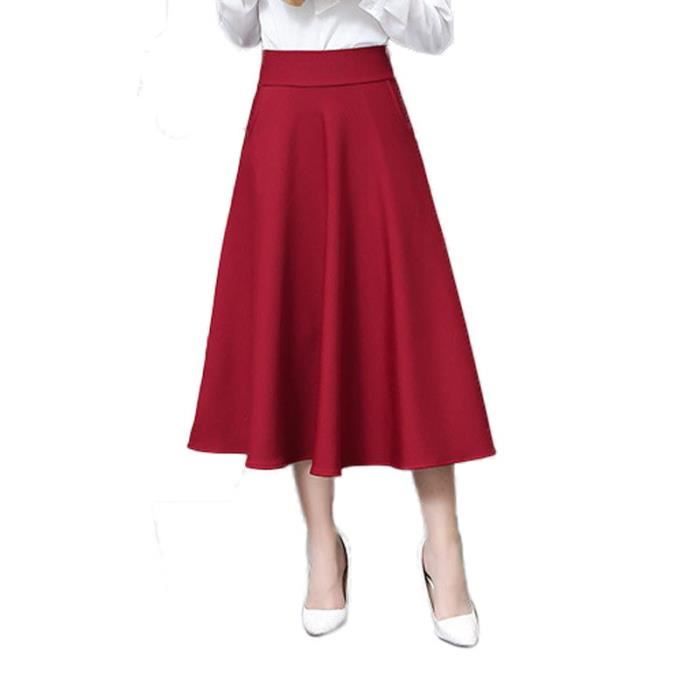 Jupe Plissée Femme Évasée Taille Haute Mi Longue Élasticité Jupe A-ligne  Elegant Couleur Unie Rouge - Cdiscount Prêt-à-Porter