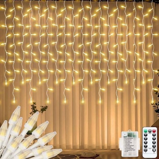 Rideau lumineux solaire d'extérieur, 3 x 2 m, 200 LED, rideau lumineux Rideau lumineux solaire d'extérieur, 3 x 2 m, 200 LED, rideau lumineux