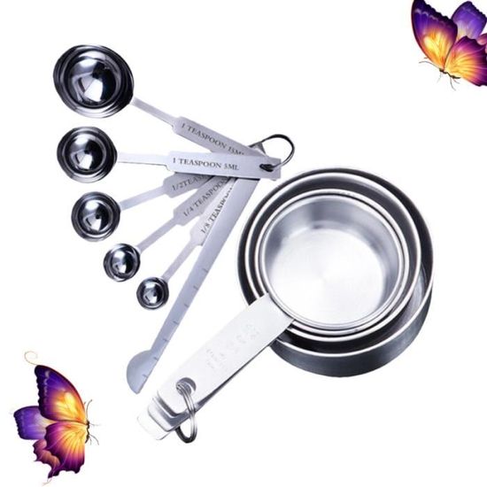 2 Set Stainless Steel Measuring Cups and Spoon Cooking Measure Cup Seasoning Spoons Coffee Tea Kitchen  CUILLERE DE TABLE