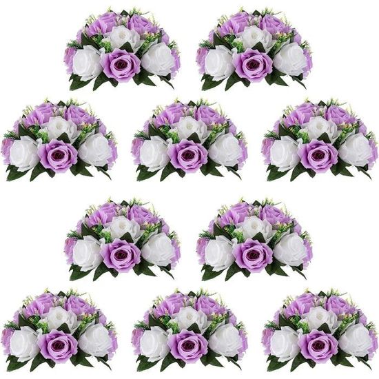 Centres De Table De Fleurs Artificielles - 10 Pièces Lilas & Blanc