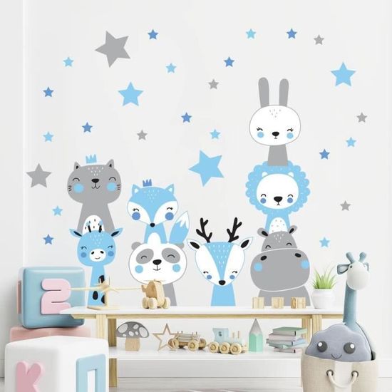 Stickers Muraux Enfants Forêt Animaux - Renard, Cerf, Écureuil - Déco Chambre Bébé 4 Feuilles