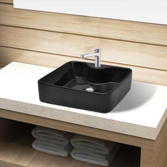 Vasque carrée en céramique Noir - VIDAXL - Design moderne et élégant - A poser - 40 cm