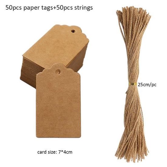 Pack 200 étiquettes Cadeaux En Papier Kraft Blanc 4,5x9,5 Cm - Avec 40 M De Ficelle Jute - Pour Mariage, Baptême, Prix, Vêtements DIY - 8
