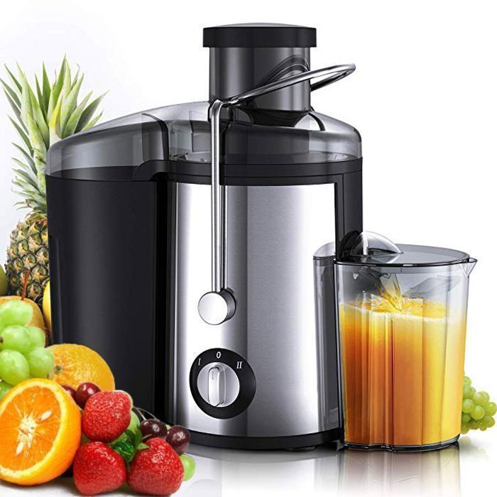 Centrifugeuse de fruits entiers 400W Mliter - bouche 65 mm - 2 vitesses + jarre à jus de 450 ml + récipient à pulpe 1500 ml - Noir