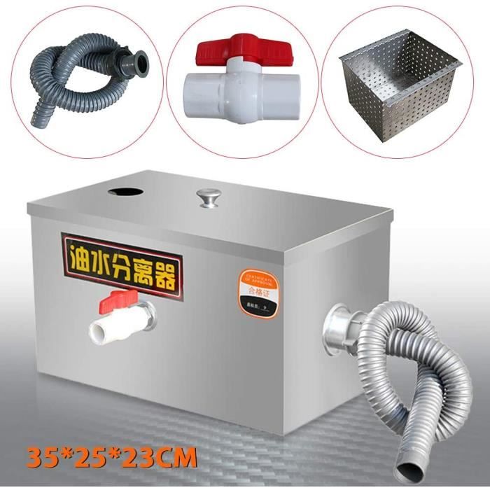 35 * 25 * 23cm Intercepteur de piège à graisse d'acier inoxydable, Séparateur huile-eau Eau usée de cuisine de restaurant