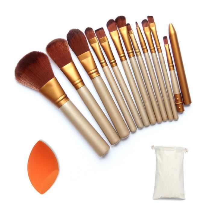 12pcs/Set de Pinceaux à Maquillage Professionnelles+Bevel puff