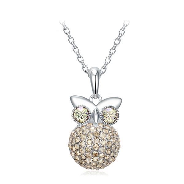 Pendentif Hibou en Cristal Swarovski Elements Champagne et Plaqué Rhodium
