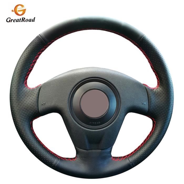Housse de volant en cuir artificiel en PU noir, cousu à la main, pour Seat Ibiza 2004, 2006 black thread