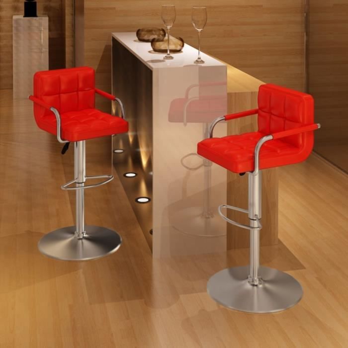 Magnifique Lot de 2 Tabouret de salon Tabouret de bar Design - Chaise de bar Rouge - Similicuir @31172
