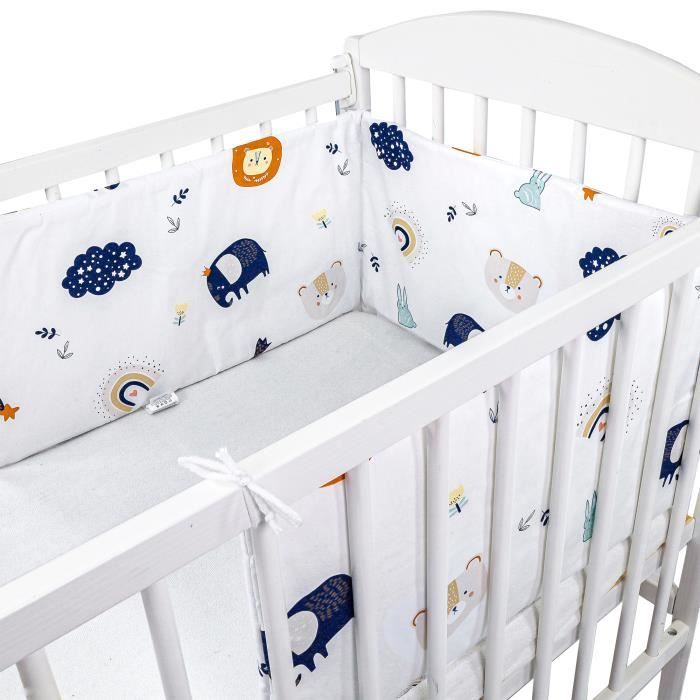Tour de lit bebe garcon 180 x 30 cm - contour lit bebe respirant Coton avec un motif arc-en-ciel