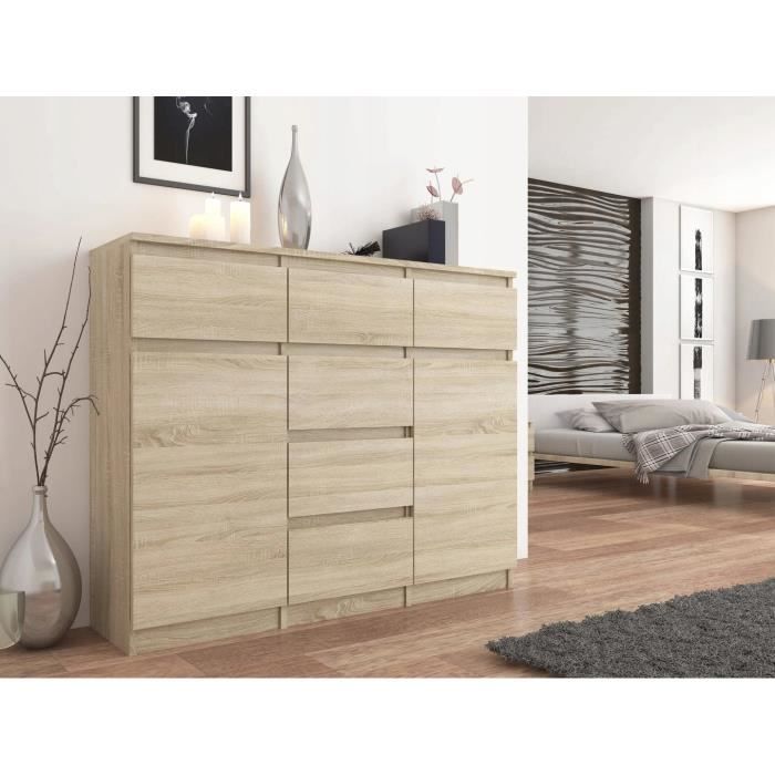 MONACO - Commode contemporaine 120x40x98 cm - Meuble rangement chambre/salon/bureau6 tiroirs coulissants 2 portes - Buffet séjour -