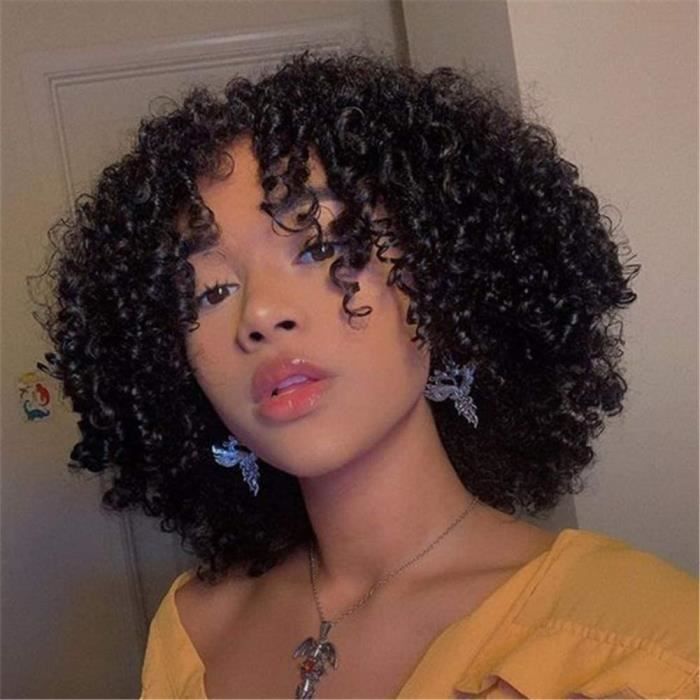 filet à cheveux Bliss hair Brésiliennes Perruques Afro Curl Wigs Cheveux Humains Hair Meches with Bangs Bouclés Co323