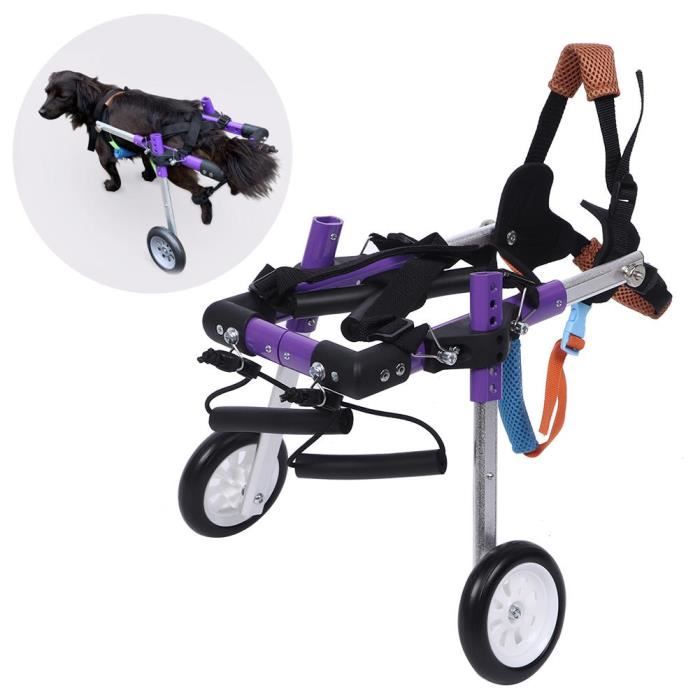 Tbest Voiture avec assistance pour chiens Alliage d'aluminium violet double roue pour animaux de compagnie fauteuil roulant
