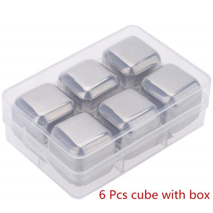 Rafraichisseur vin,Refroidisseur de Cubes de Whisky, motif de poitrine en acier inoxydable, pour Bar, Vodka et - Type 6 pcs Cube