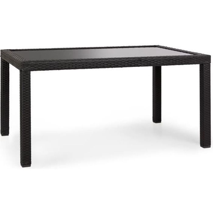 Blumfeldt Peniche Table de jardin en résine tressée 6 personnes - plateau en verre 150 x 90 cm - cadre en aluminium - noir