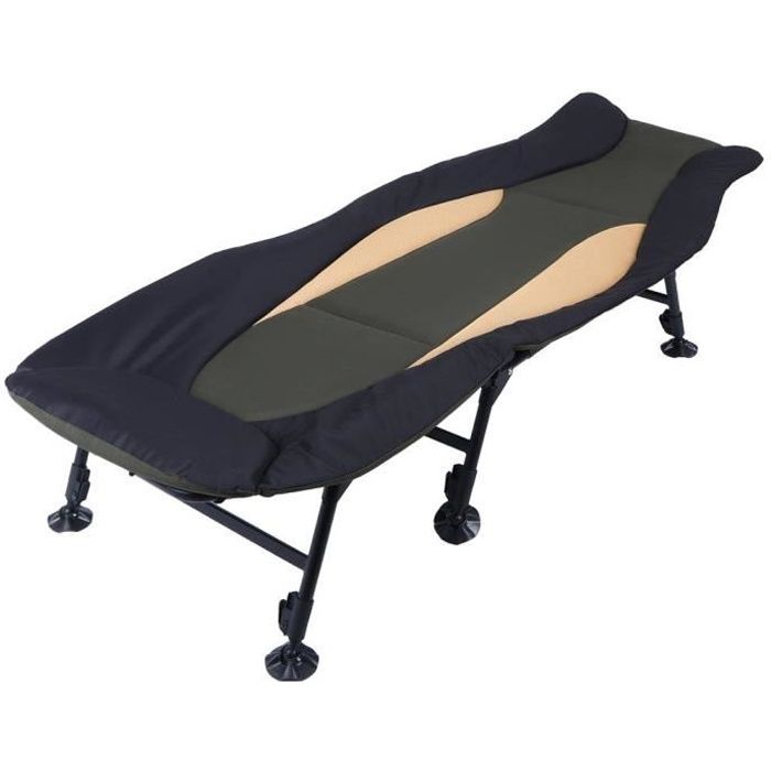Fdit Bedchair de pêche Chaise de pêche pliante 6 pieds 180 degrés dos réglable inclinable portable extérieur