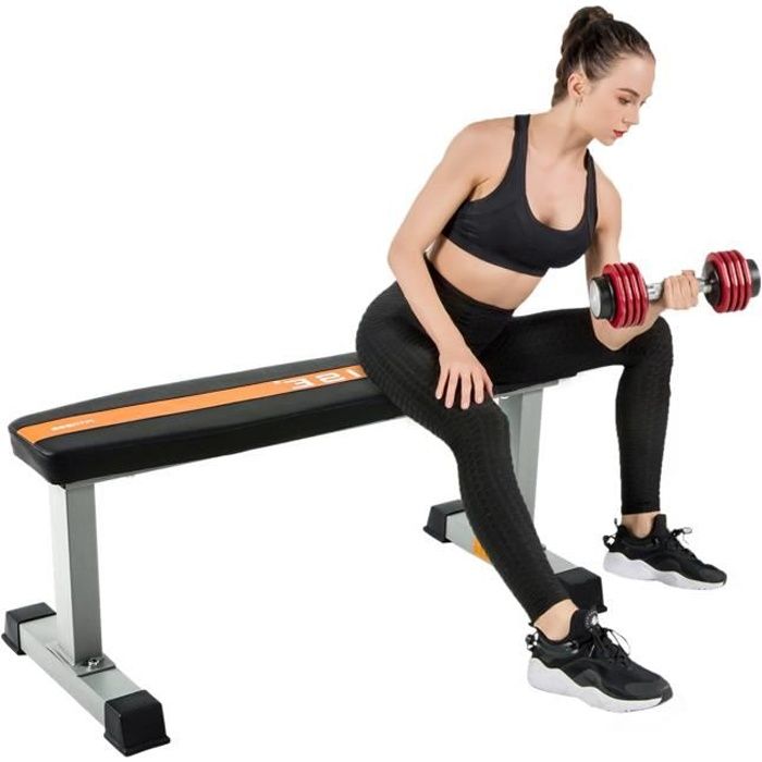 ISE Banc de Musculation Multifonctionnel,Banc d'haltères,Banc d'entraînement de Fitness Plat Abdominaux,Charge maximale 200kg