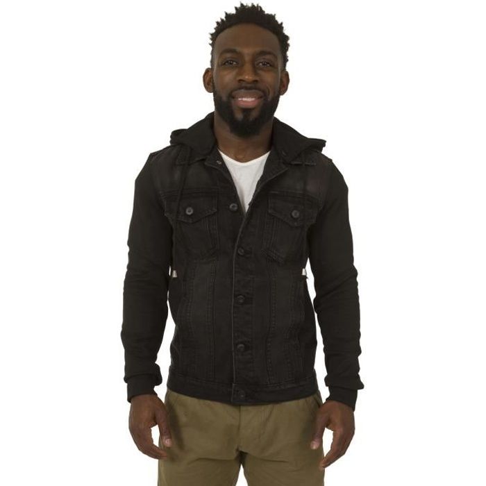 Veste à capuche en jean - Noir Veste pour homme