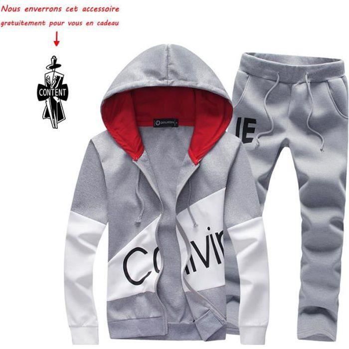 (Veste et pantalon) de survêtement homme Marque Luxe Blouson Pour Homme Manteau à capuche VêTement Masculin - Gris