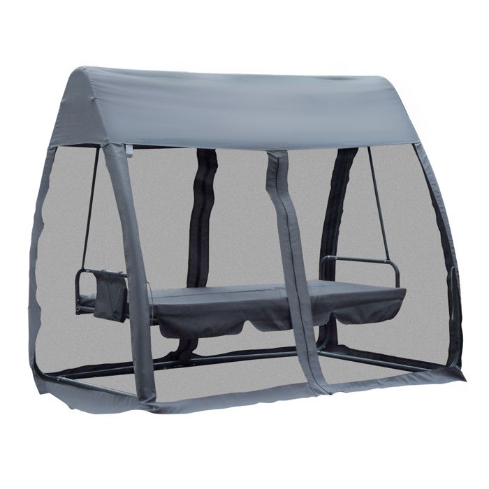 Balancelle de jardin convertible 3 places grand confort : matelas assise dossier, moustiquaire intégrale zippée avec toit,
