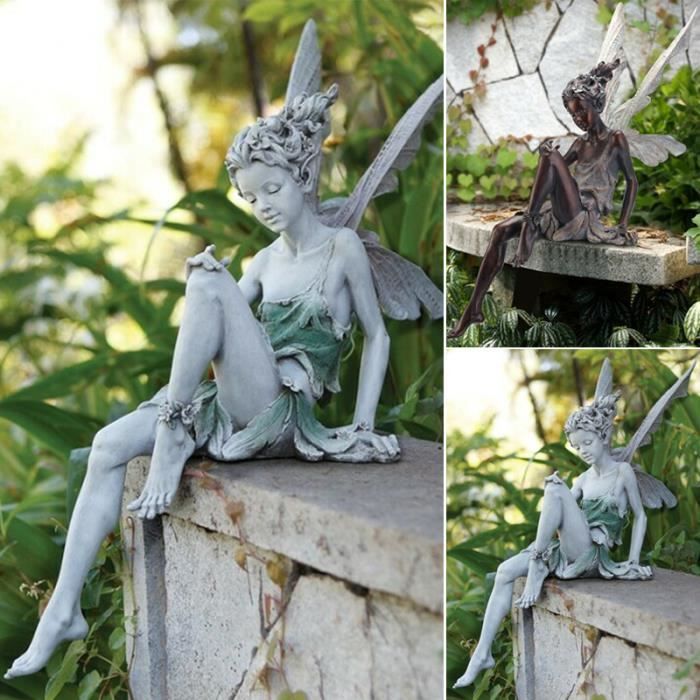 Tudor Et Turek Assis Fée Statue Ornement De Jardin Résine Artisanat Aménagement Paysager Cour Décoration Nouveau