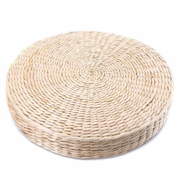 Japaness Style Coussin d'assise, Paille futon en tricot Pouf rond Tapis de sol pour le yoga méditation Jardin salle à ma