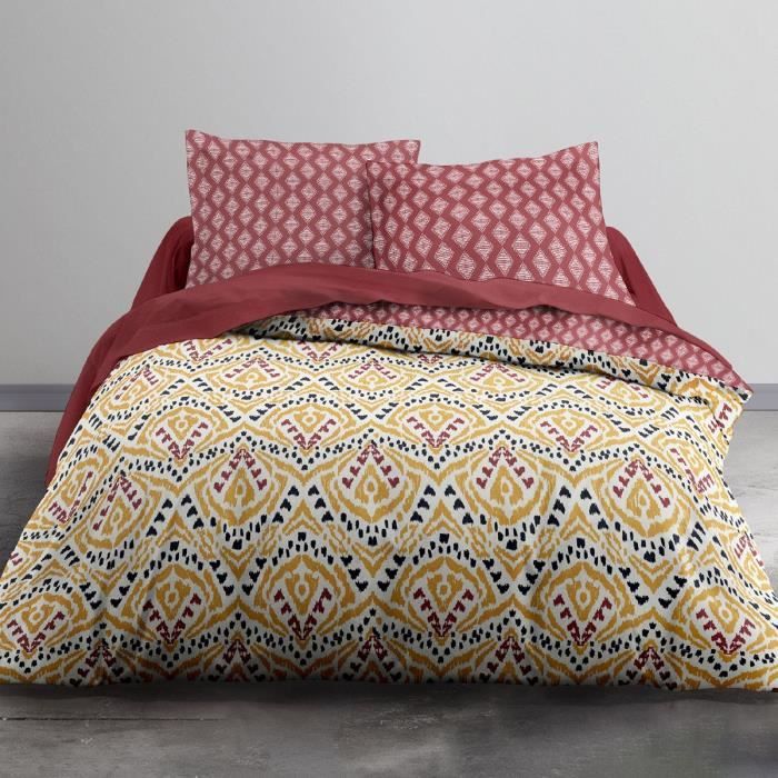 Housse de couette 220x240 Spokane + 2 taies 100% coton 57 fils Rouge