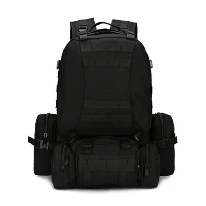 NOIR Sac à Dos de Randonnée Étanche Homme Femme Sac d'Alpinisme Sac de Montagne Sac de Voyage Bretelles Réglables 60L