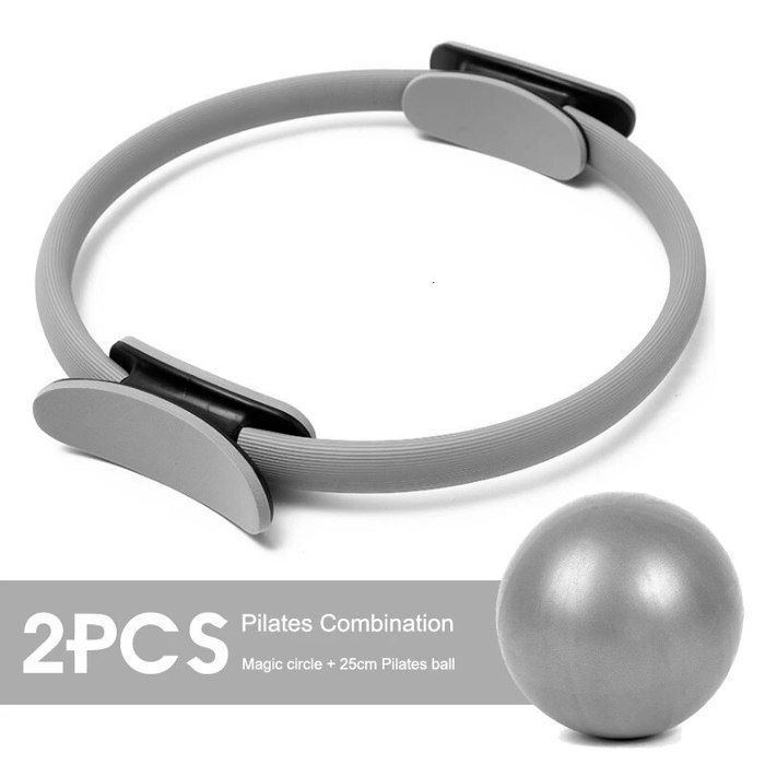 Kit Pilates 6 Pièces - Anneau 38cm, Ballon 23cm, Bandes Résistance 7/11/16kg - Entraînement Maison