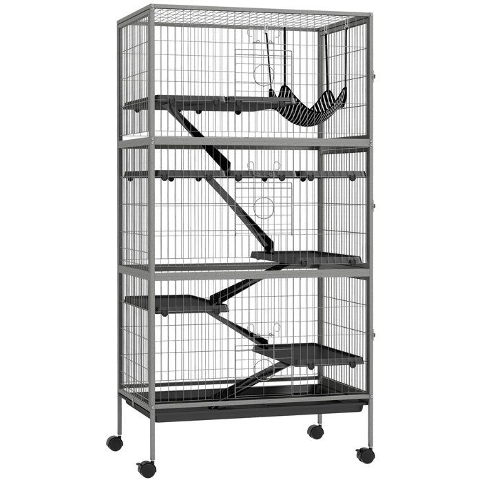 Cage pour rongeurs multifonction - PawHut - 4 plateformes - 3 rampes - 4 portes - acier - noir Cage pour rongeurs multifonction - PawHut - 4 plateformes - 3 rampes - 4 portes - acier - noir