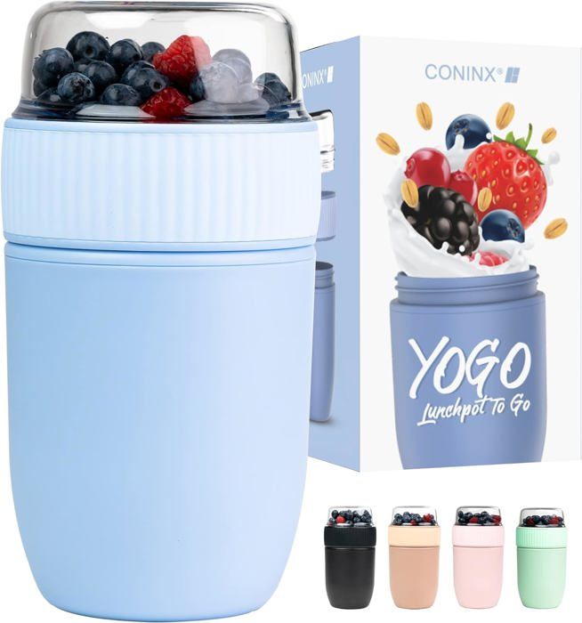 TNSLAND Bol Muesli à Emporter 600ml Rouge Nordique - Gobelet Yaourt Avec Cuillère Pliable