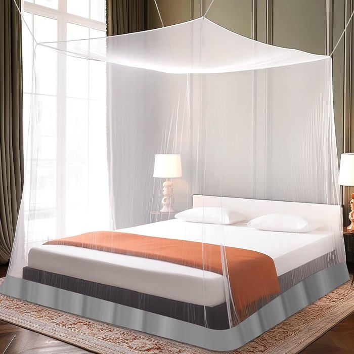 Moustiquaire De Lit Double 200x200x180cm - Protection Moustiques Intérieur/extérieur - Sac Inclus