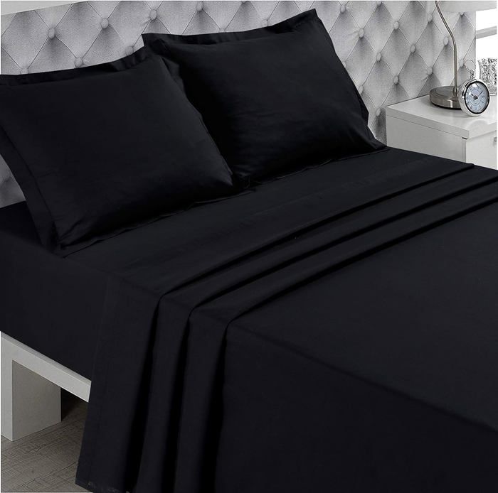 Drap Plat - 100% Coton - Noir - 180 x 290 cm - 57 Fils/cm² - Lit 1 Place