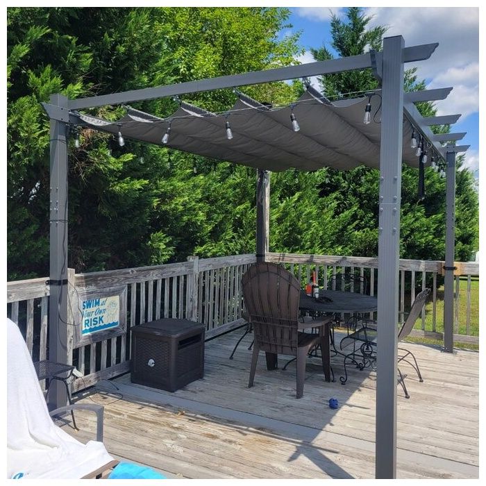 PURPLE LEAF Pergola Aluminium 3 x 3 m Tissu Teint en Fil, Pergola pour