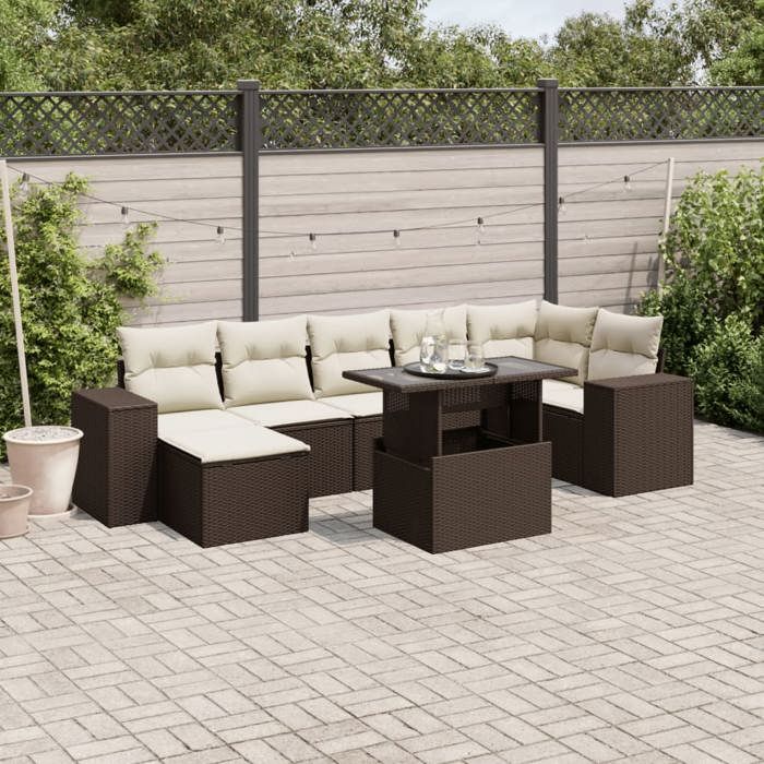 vidaXL Salon de jardin 8 pcs avec coussins marron résine tressée 3269323