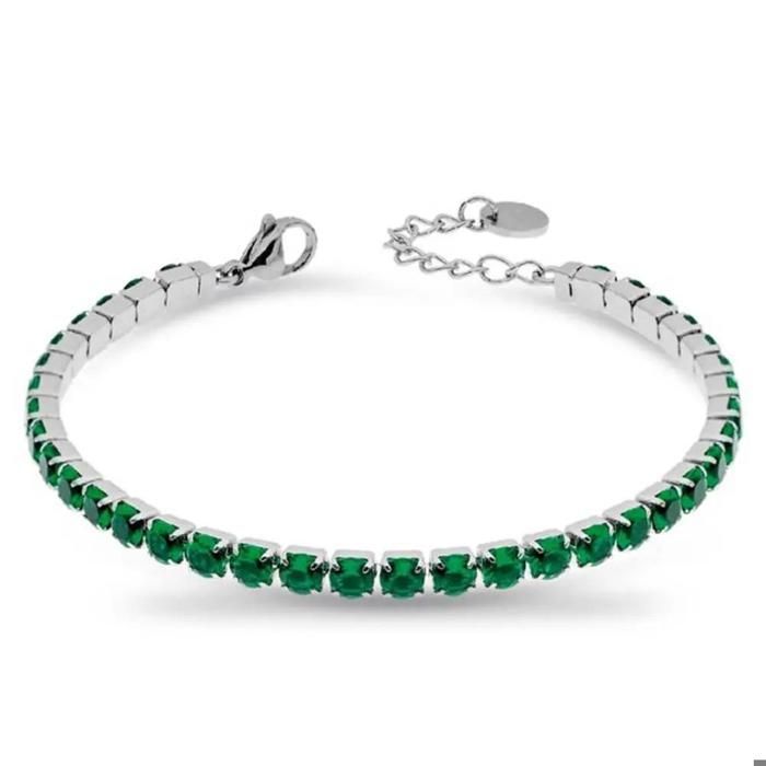FREDDY FJ-20028 Bracelet de tennis argent pour femmes Bracelet acier inoxydable hypoallergénique Bracelet de tennis Green Gems 4mm FREDDY FJ-20028 Bracelet de tennis argent pour femmes Bracelet acier inoxydable hypoallergénique Bracelet de tennis Green Gems 4mm