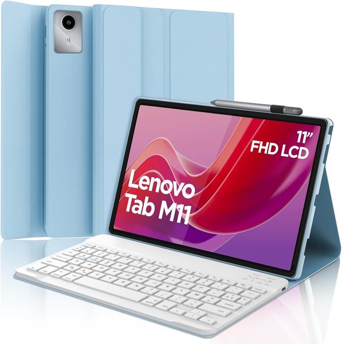 Clavier sans fil - 040PARTS - Lenovo Tab M11 11 2024 - Coque en cuir - Détachable - AZERTY