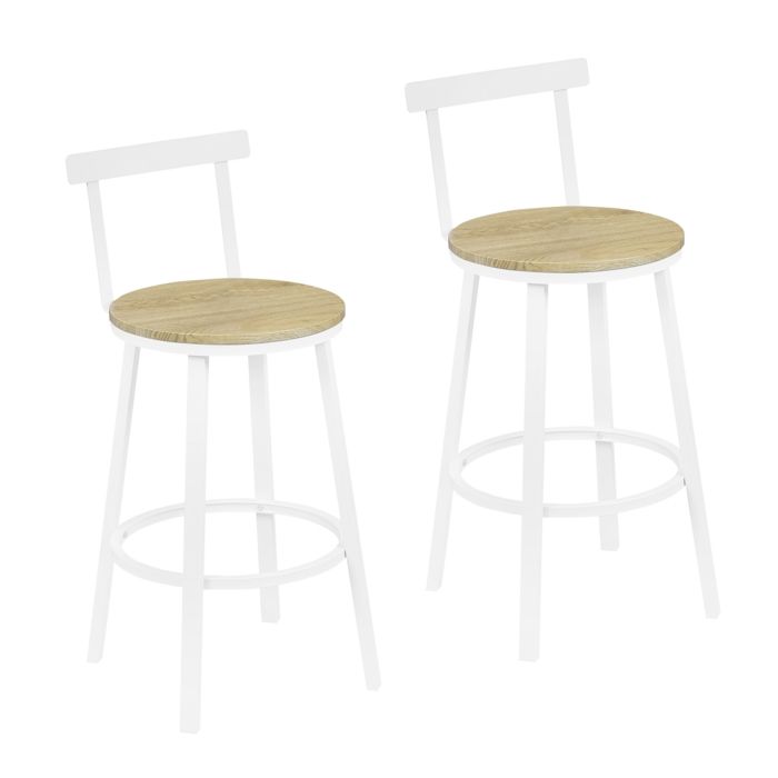 Tabouret de Bar Lot de 2 - WOLTU Tabouret Haut - Métal et MDF - Chêne Clair W0ATT0914-2