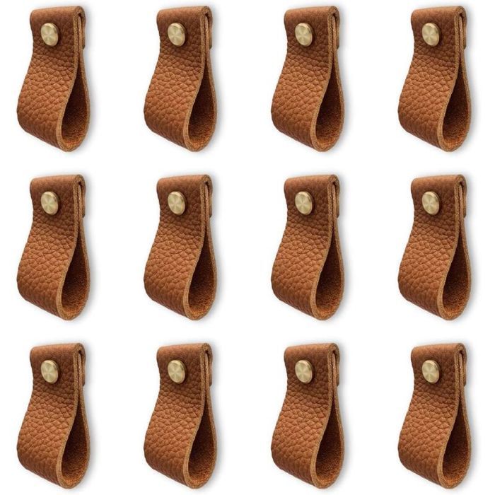 Lot de 12 poignee de meuble cuisine poignée meuble en cuir poignée de porte avec écrous vis anti-collision bouton de porte de