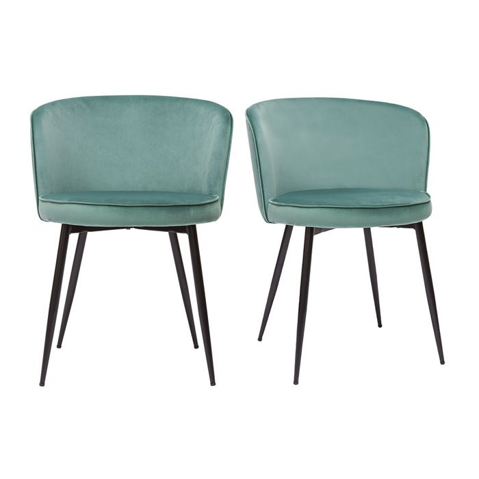 Miliboo - Chaises design en tissu velours vert céladon et métal noir (lot de 2) SERIF Miliboo - Chaises design en tissu velours vert céladon et métal noir (lot de 2) SERIF