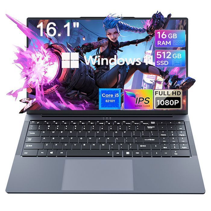 PC Portatile Gaming 16 Pollici Con Processore Intel Core I5-8210Y (fino A 3.6 GHz), 16GB RAM, 512GB SSD, Windows 11 Pro, Office 365 Incluso, Display FHD 1920x1200, Tastiera Retroilluminata, Wi-Fi, RJ45