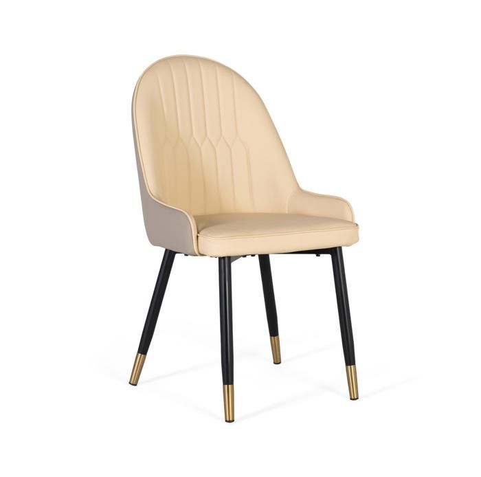 Chaises - Giner y Colomer - Lot de 4 - Cuir Beige - Pieds Métal Noir Mat - Détail Doré Chaises - Giner y Colomer - Lot de 4 - Cuir Beige - Pieds Métal Noir Mat - Détail Doré