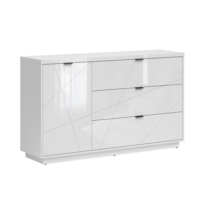 Buffet 1 porte 3 tiroirs Petits-meubles - Sven - 156 x 43 x 93cm - Blanc