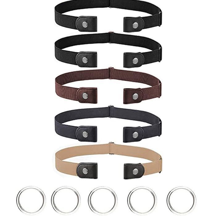 Ceintures Sans Boucle,2 Pièces Invisible Elastique Extensible Ceinture Cuir Sans Pour Femme Homme Jeans,Impression,Bouton D'or